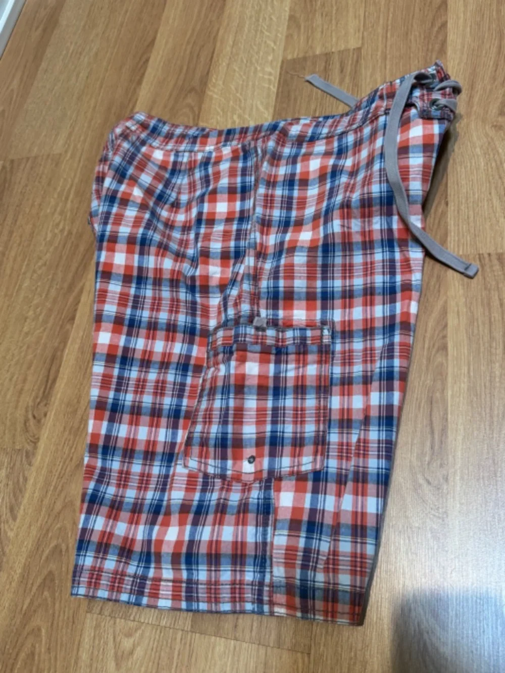 Relwen Men's Madras Board Shorts in Red and Blue